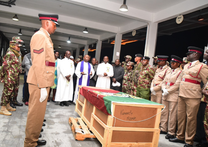 The body of Corporal Kennedy Mutuku Nzuve at JKIA.
